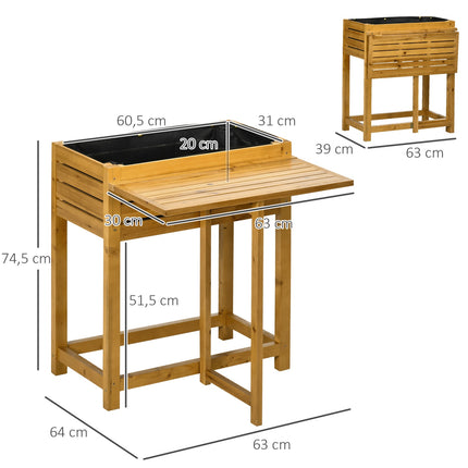 Raised bed pot with table, wood, 64x80x30 cm
