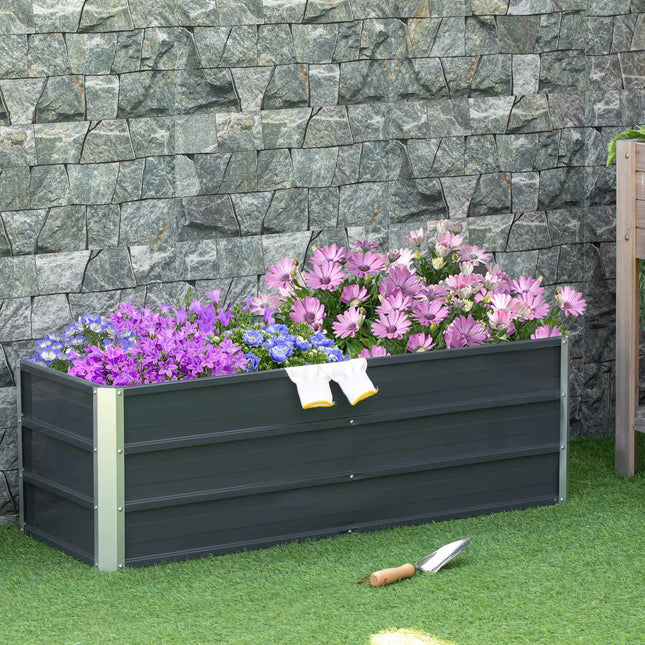 Garden bed pot in steel - Charcoal grey, 125x47x40 cm