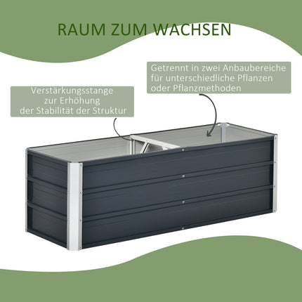 Garden bed pot in steel - Charcoal grey, 125x47x40 cm