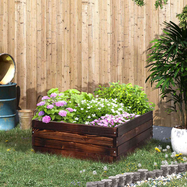 Planter box in solid wood, dark brown, 60x60x23 Cm