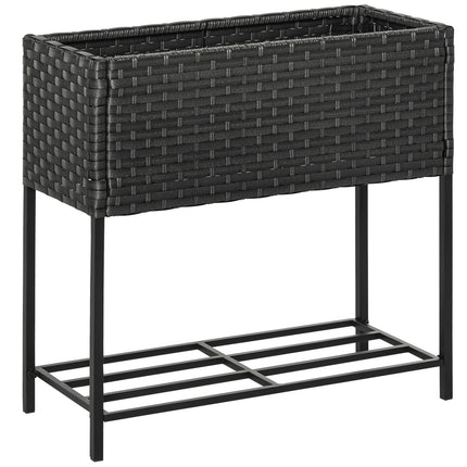 Brown Rattan Raised Garden Bed With Shelf, 70x30x72 Cm