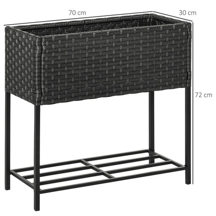 Brown Rattan Raised Garden Bed With Shelf, 70x30x72 Cm