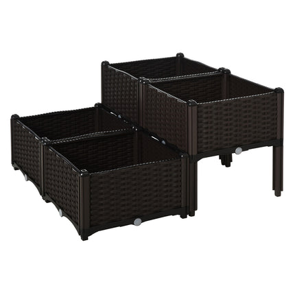 Rattan raised bed pot with drainage, brown, 40x40x44 cm