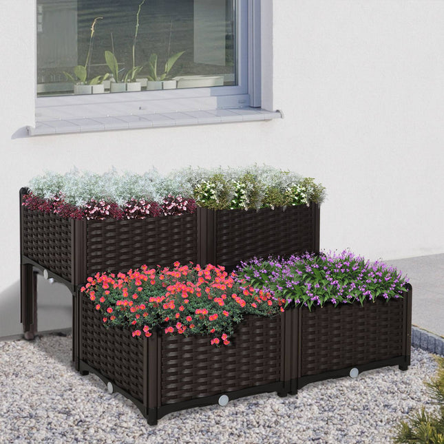 Rattan raised bed pot with drainage, brown, 40x40x44 cm