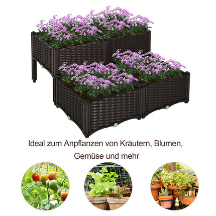Rattan raised bed pot with drainage, brown, 40x40x44 cm