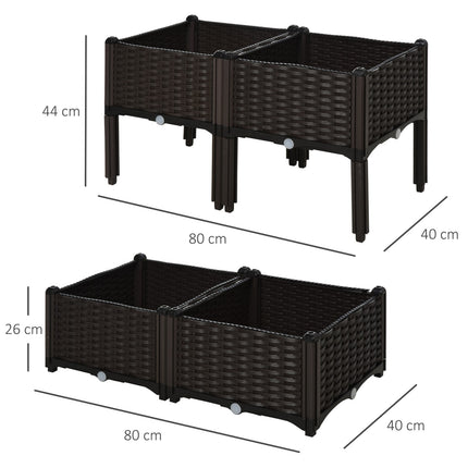 Rattan raised bed pot with drainage, brown, 40x40x44 cm