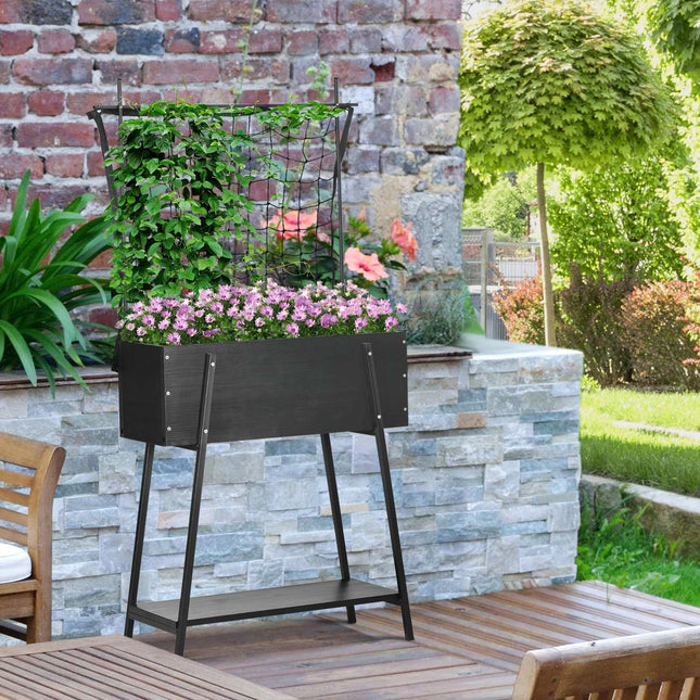 Weatherproof raised bed trellis, solid wood shelf 89X34X168Cm