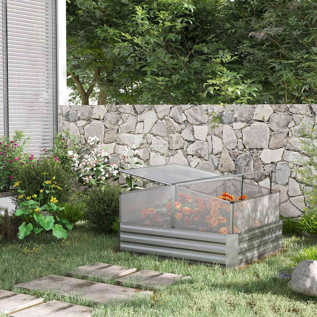 Raised garden bed with roof hatches, silver, 126x107x67.5 cm
