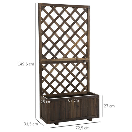Raised wooden bed and trellis for climbing plants, 72.5x31.5x149.5 cm