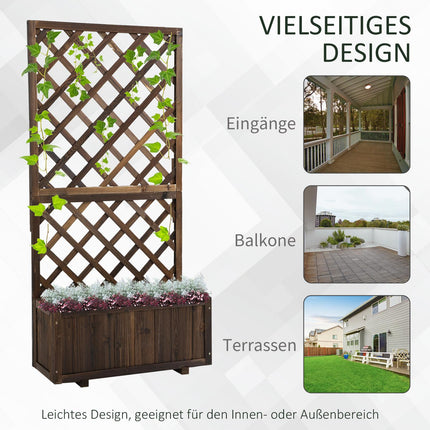 Raised wooden bed and trellis for climbing plants, 72.5x31.5x149.5 cm