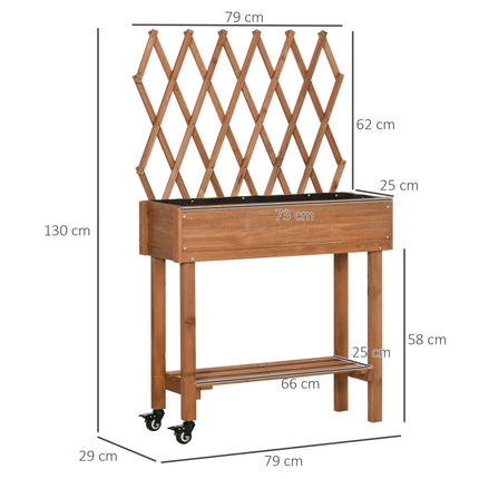 Raised garden bed with trellis and wheels, solid wood