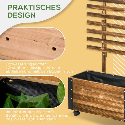 Raised bed pot with wheels & trellis, 65x31x147 cm