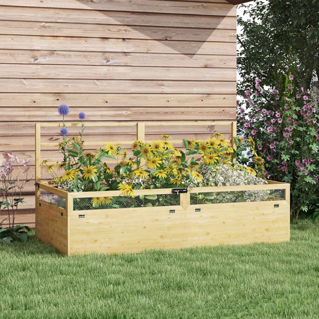 Raised wooden garden bed with trellis, 183 x 98.5 x 95 cm