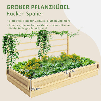 Raised wooden garden bed with trellis, 183 x 98.5 x 95 cm