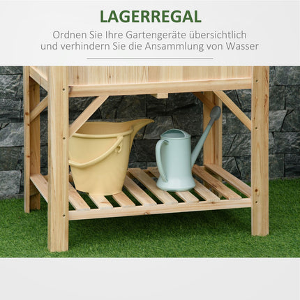 Wooden raised bed with 6 plant areas & fabric, natural
