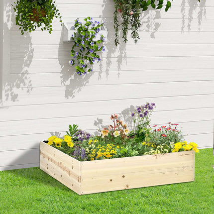 Raised garden bed in wood, 117x117x30cm, with liner