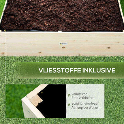 Raised garden bed in wood, 117x117x30cm, with liner