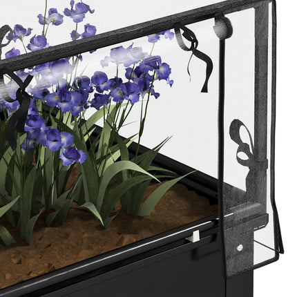 Metal garden bed with cover and drainage, black