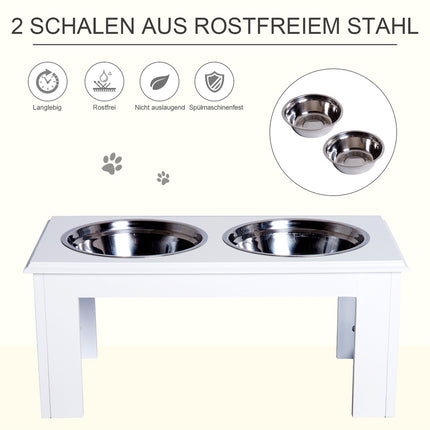 Raised dog food bowl with stainless steel, easy to care for, white