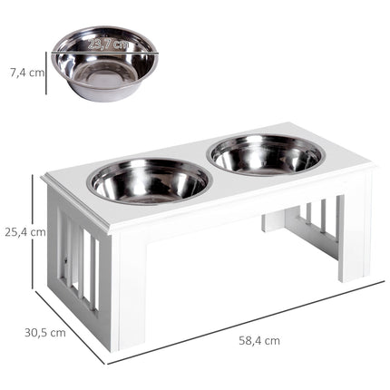 Raised dog food bowl with stainless steel, easy to care for, white