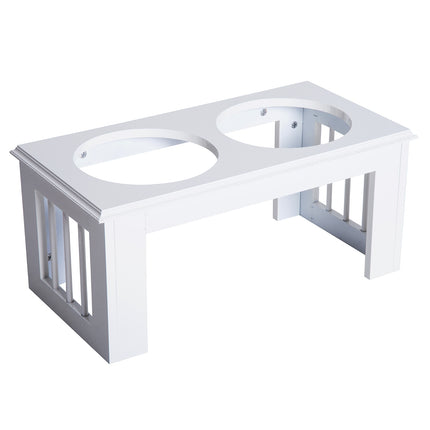 Raised dog food bowl with stainless steel, easy to care for, white