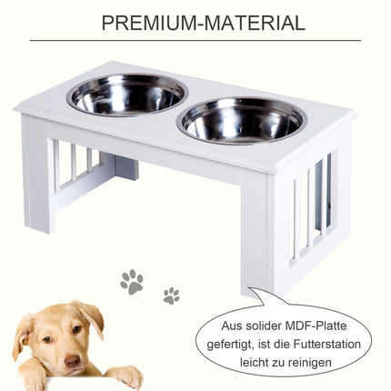 Raised dog food bowl with stainless steel, easy to care for, white