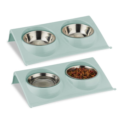 Raised Double Pet Bowl Stand with Food Catcher Rim