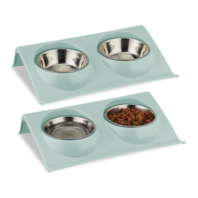 Raised Double Pet Bowl Stand with Food Catcher Rim