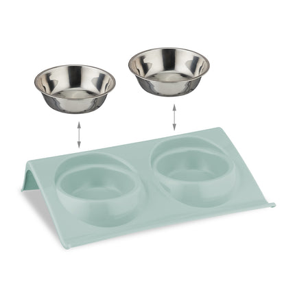 Raised Double Pet Bowl Stand with Food Catcher Rim