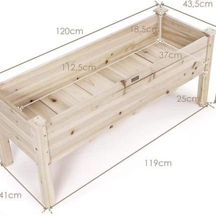 Raised Garden Bed, Cedar Wood, 120x43.5x51 cm, 5 Drainage Holes