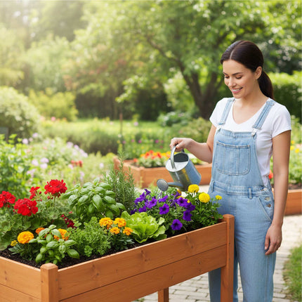 Raised Garden Bed, Fir Wood Balcony Planter With Liner