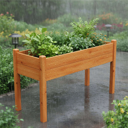 Raised Garden Bed, Fir Wood Balcony Planter With Liner