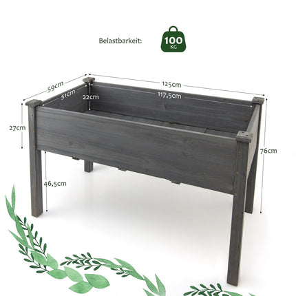 Raised Garden Bed, Large Wooden Planter Box, 125x59x76 cm
