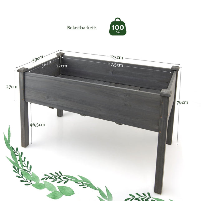 Raised Garden Bed, Large Wooden Planter Box, 125x59x76 cm