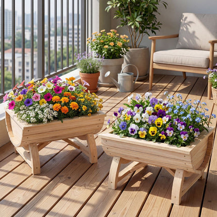 Raised Garden Bed Planters, Set of 2, Fir Wood, Drainage