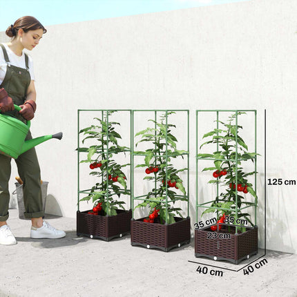 Raised Garden Bed Set with Trellis, 3-Pack, Drainage