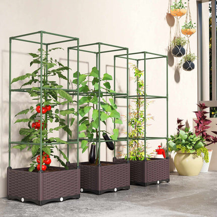 Raised Garden Bed Set with Trellis, 3-Pack, Drainage
