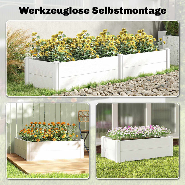 Raised Garden Bed, White Vinyl, 197 x 54 x 33 cm, Easy DIY Assembly