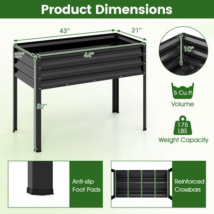 Raised Garden Bed With Legs, Metal Elevated Planter, Black
