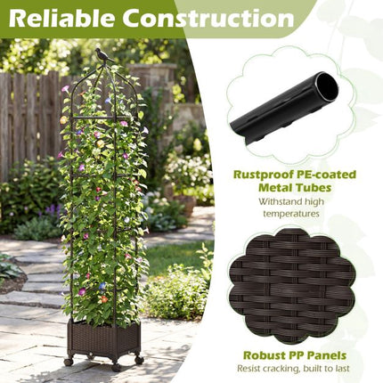 Raised Garden Bed With Obelisk Trellis, Self-Watering