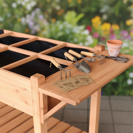 Raised Garden Bed With Shelves, Fir Wood, 8-Compartment