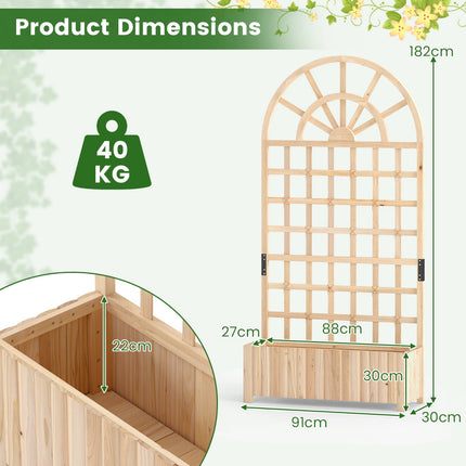 Raised Garden Bed With Trellis, 71 in Fir Wood Planter