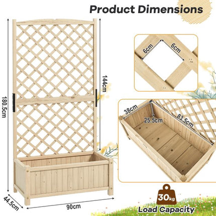 Raised Garden Bed With Trellis, Fir Wood, 90x44.5x180cm