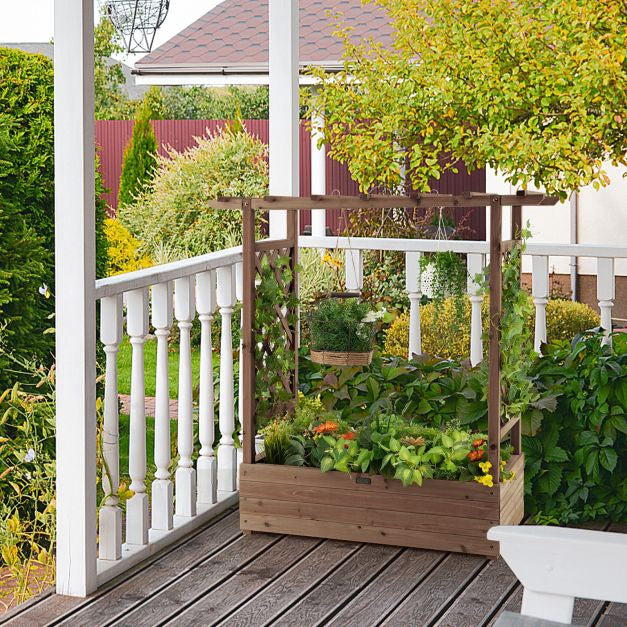 Raised Garden Bed With Trellis and Hanging Roof, Fir Wood