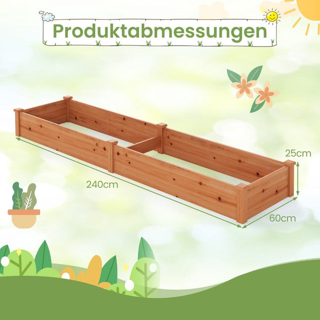 Raised Garden Bed, Wood, 240x60x25 cm, Open Bottom
