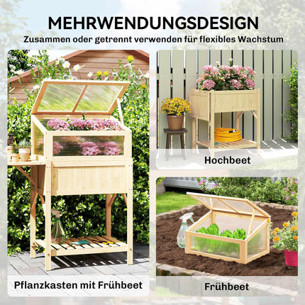 Raised Garden Bed with Cold Frame, Wood, Foldable Shelf