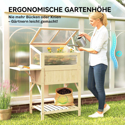 Raised Garden Bed with Cold Frame, Wood, Foldable Shelf