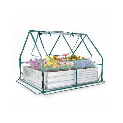 Raised Garden Bed with Greenhouse Cover, 2 Roll-Up Windows, Silver