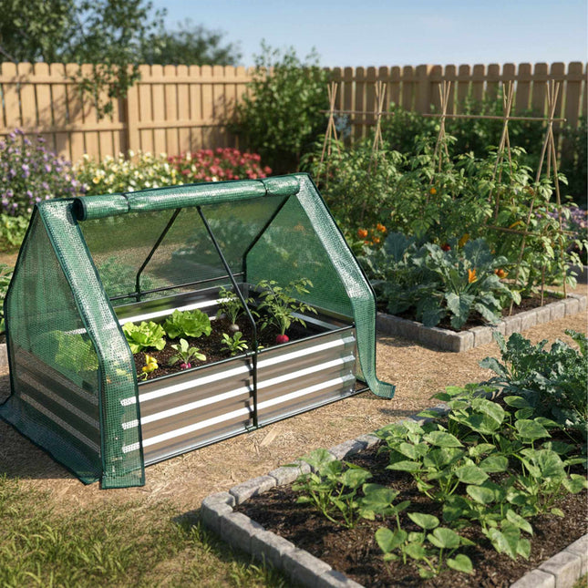 Raised Garden Bed with Greenhouse Cover, Metal