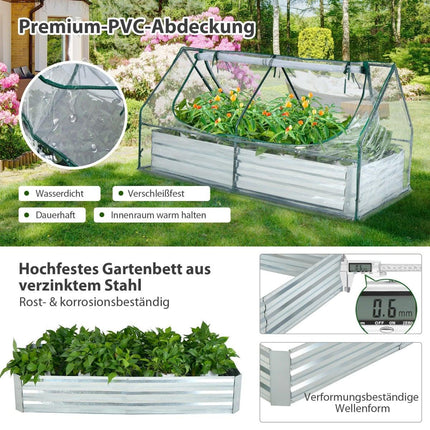 Raised Garden Bed with Greenhouse, Galvanized Steel, 180x90x91 cm